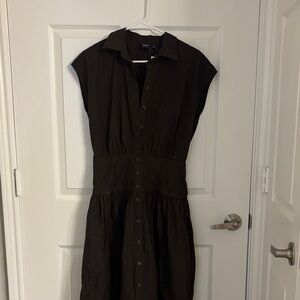 Gap Brown Cap-Sleeve Button Midi Dress